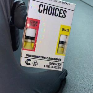 Choices Vape cartridges Strawberry And Gelato $20.00